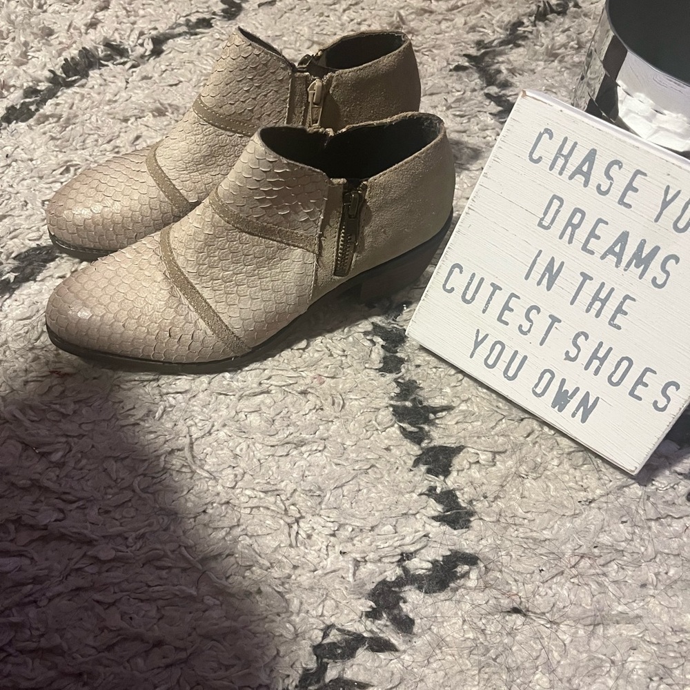 Charles by Charles David tan textured print bootie with suede back